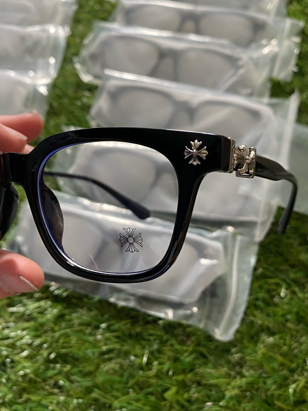 Chrome Hearts Black and Silver Floral Cross Temple Sunglasses